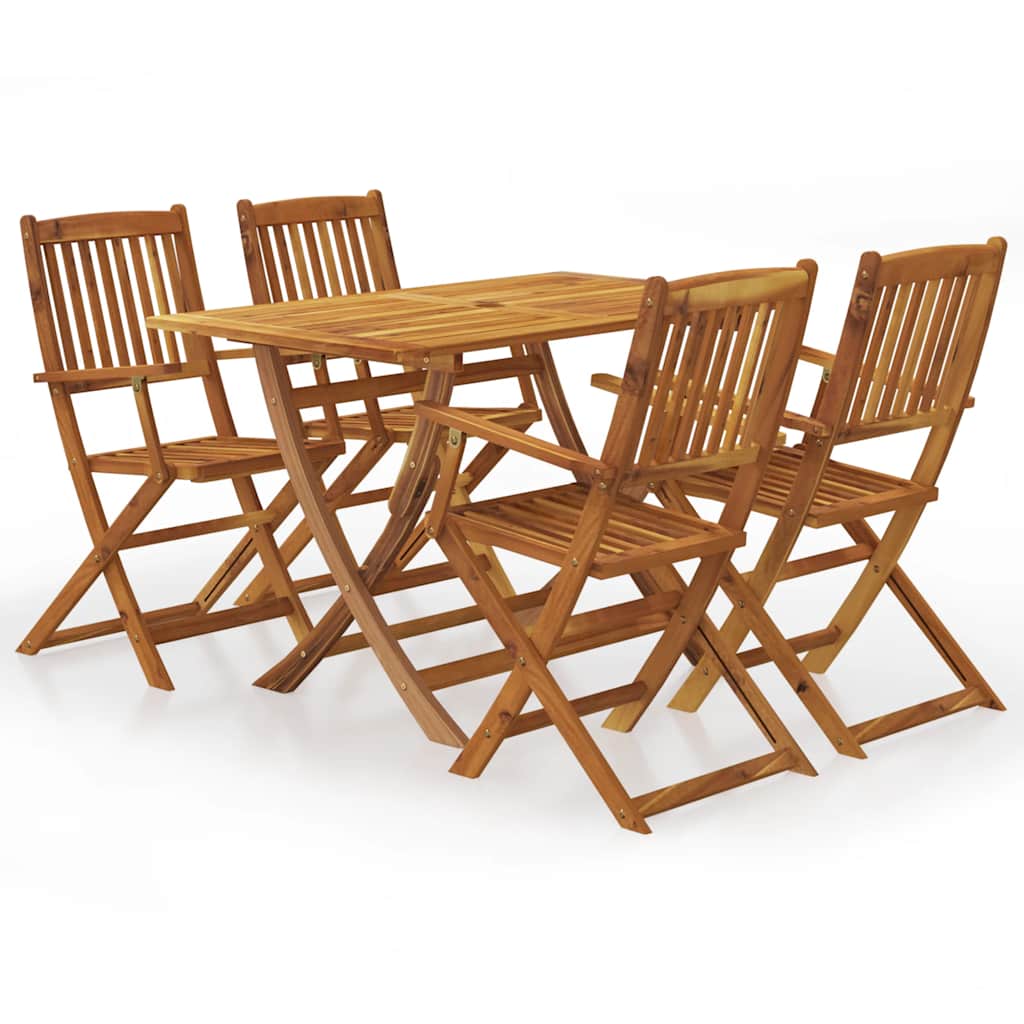 5 Piece Folding Outdoor Dining Set Solid Acacia Wood