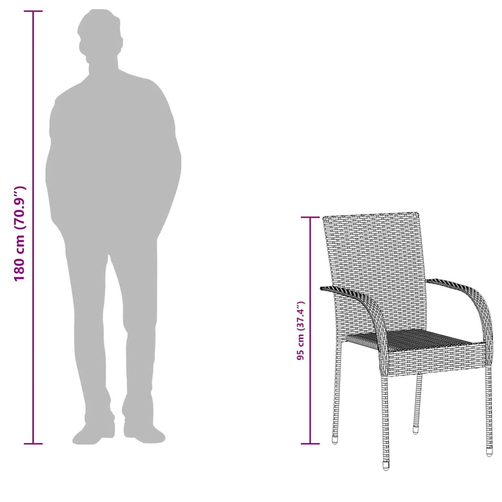 Stackable Outdoor Chairs 2 pcs Poly Rattan Black