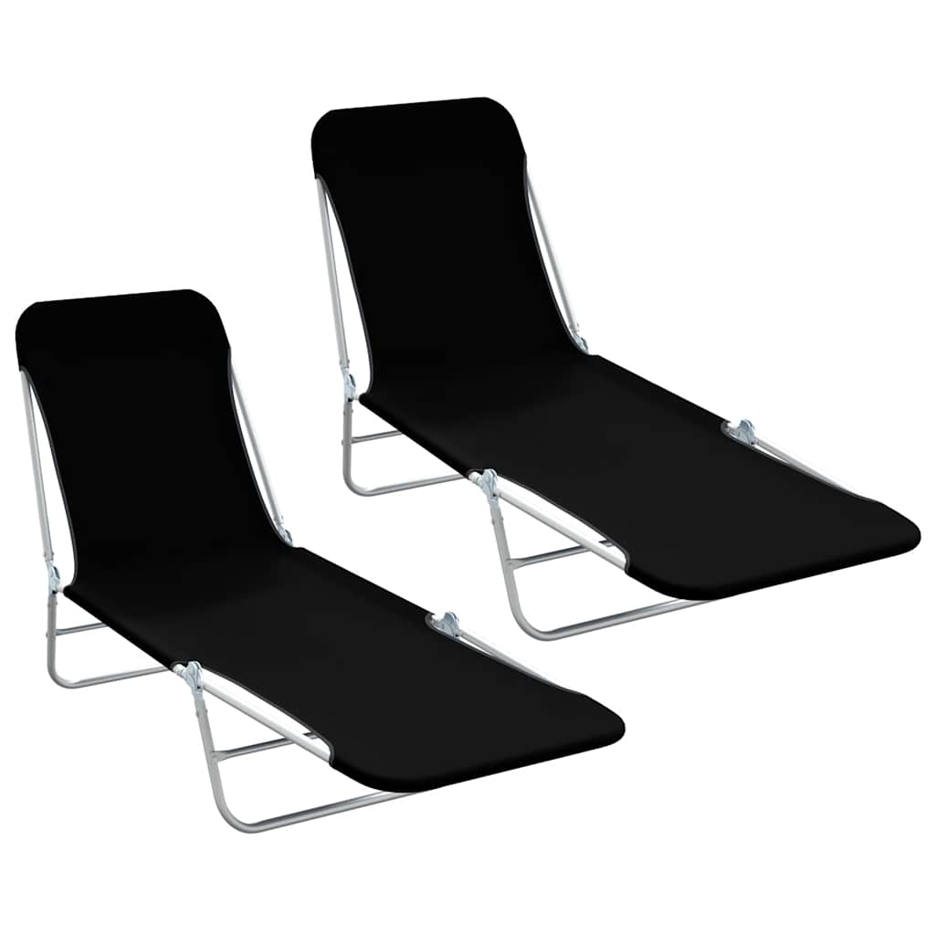 Folding Sun Loungers 2 pcs Steel and Fabric Black