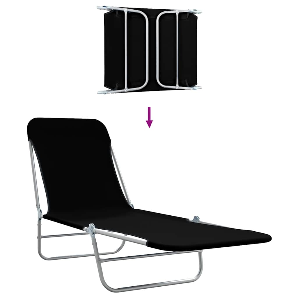 Folding Sun Loungers 2 pcs Steel and Fabric Black