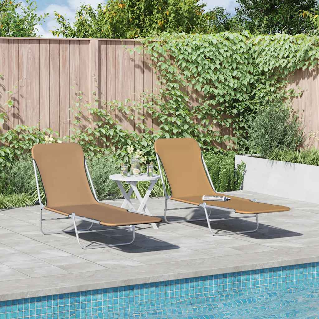 Folding Sun Loungers 2 pcs Steel and Fabric Taupe