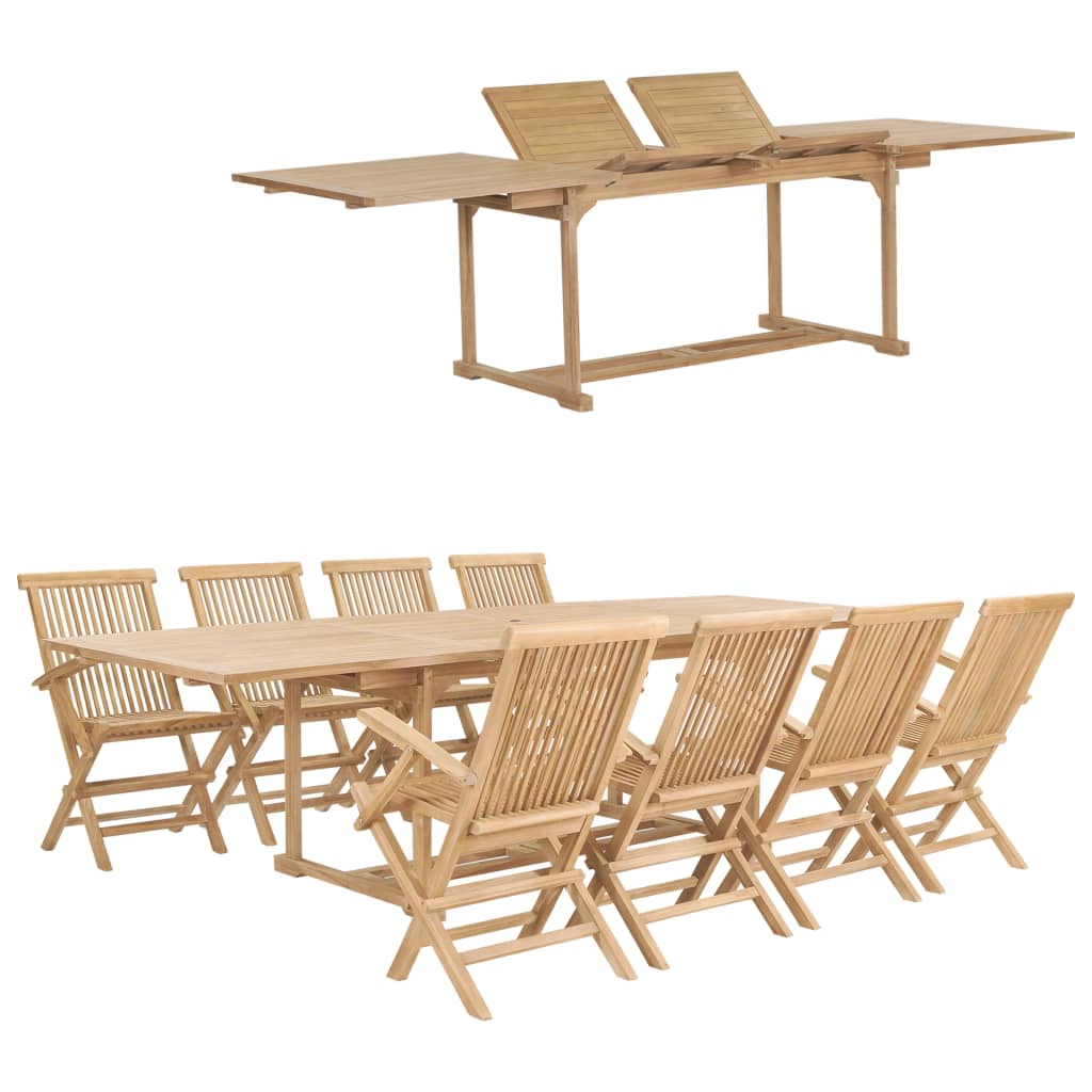 9 Piece Garden Dining Set 180-280x100x75 cm Solid Teak Wood