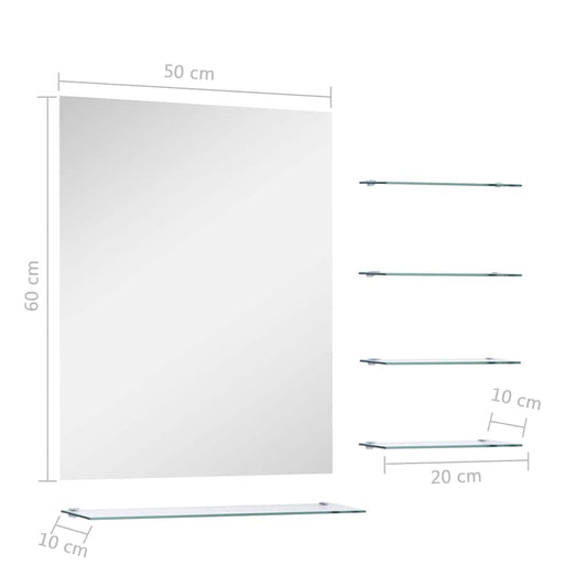 Wall Mirror With 5 Shelves Silver 50X60 Cm