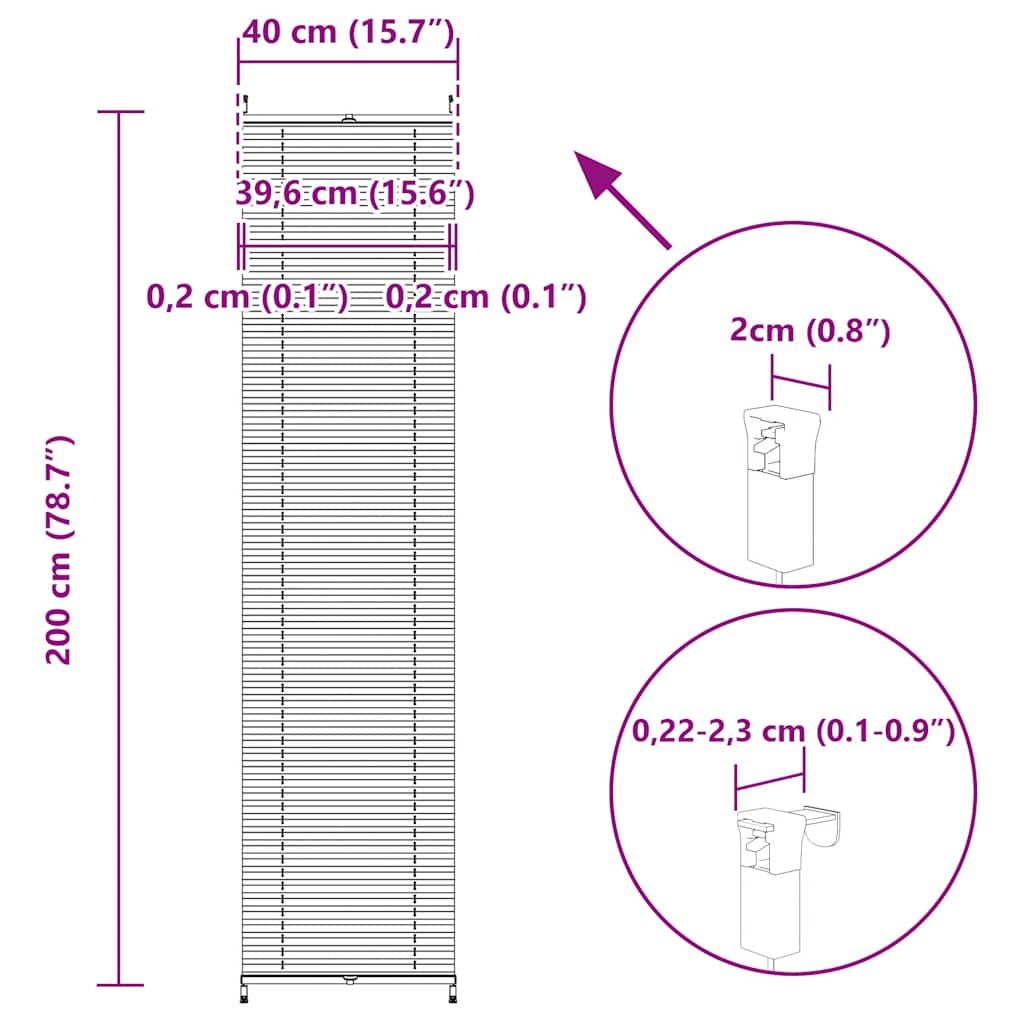 Plisse Blind 40x200cm White Pleated Blind