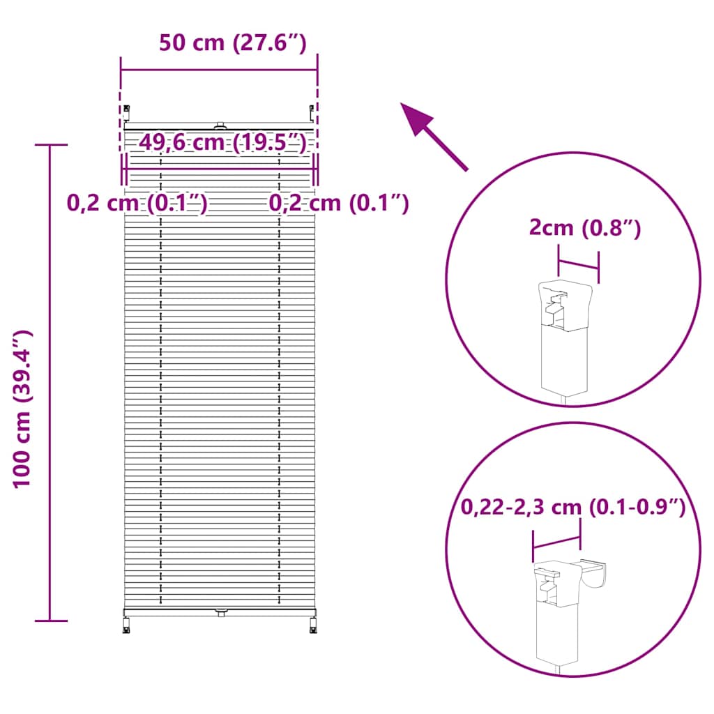 Plisse Blind 50x100cm White Pleated Blind