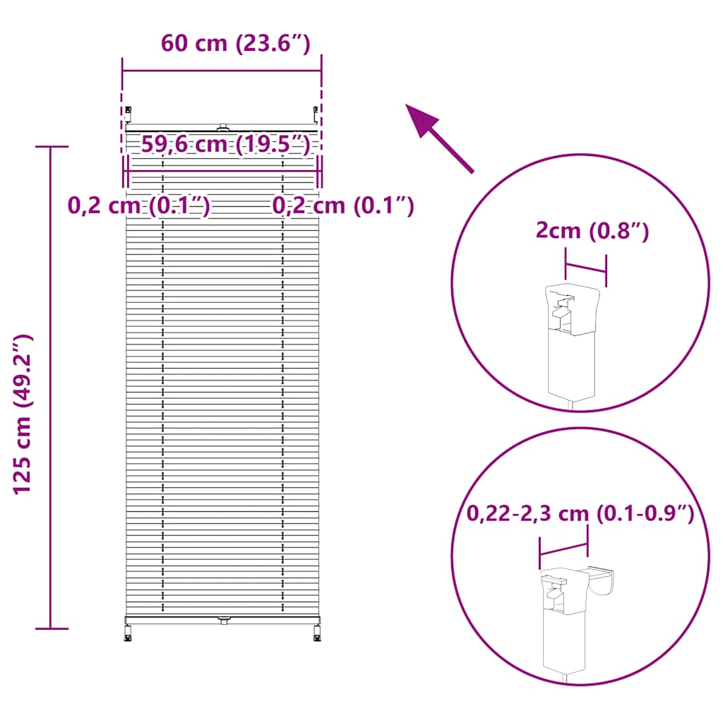 Plisse Blind 60x125cm White Pleated Blind