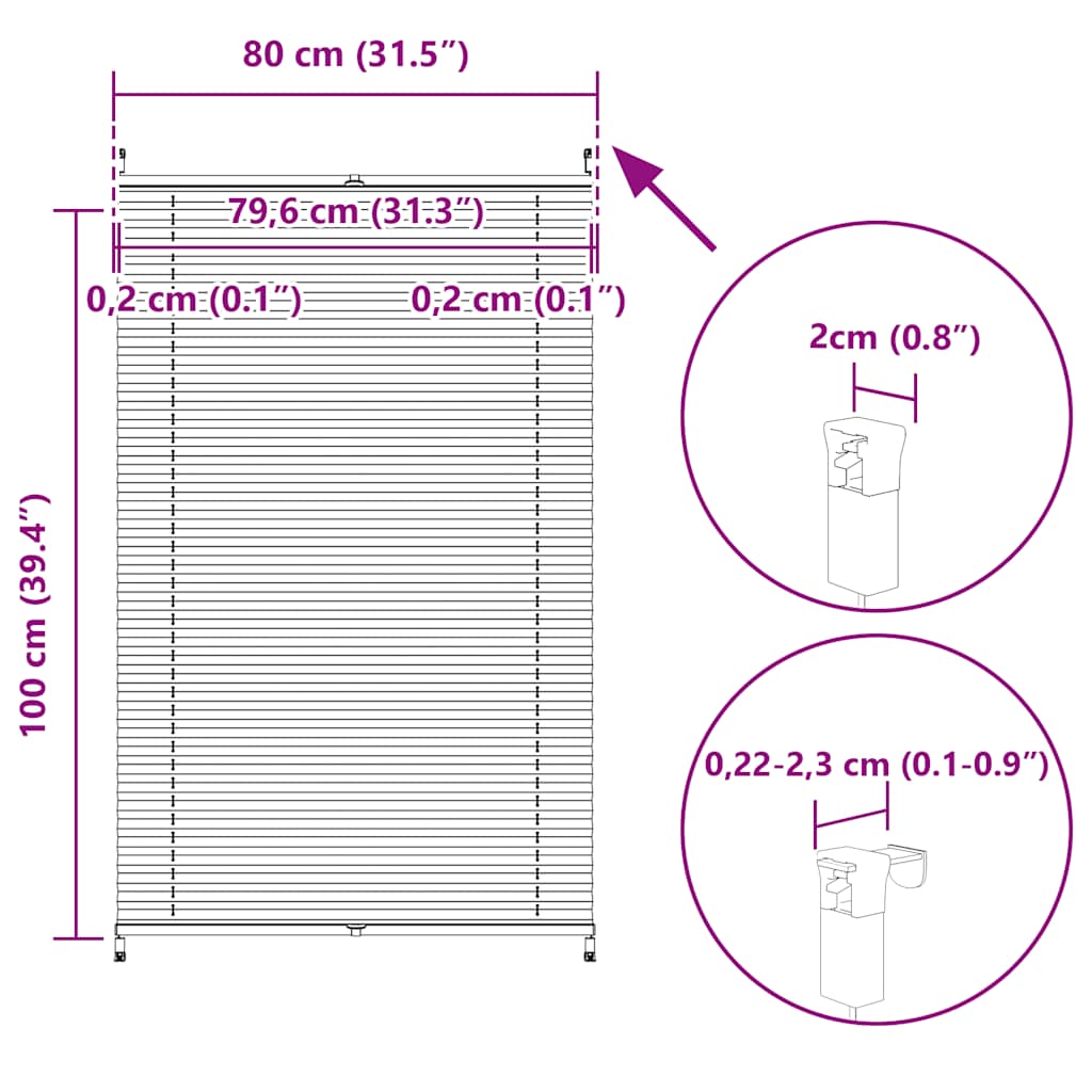 Plisse Blind 80x100cm White Pleated Blind