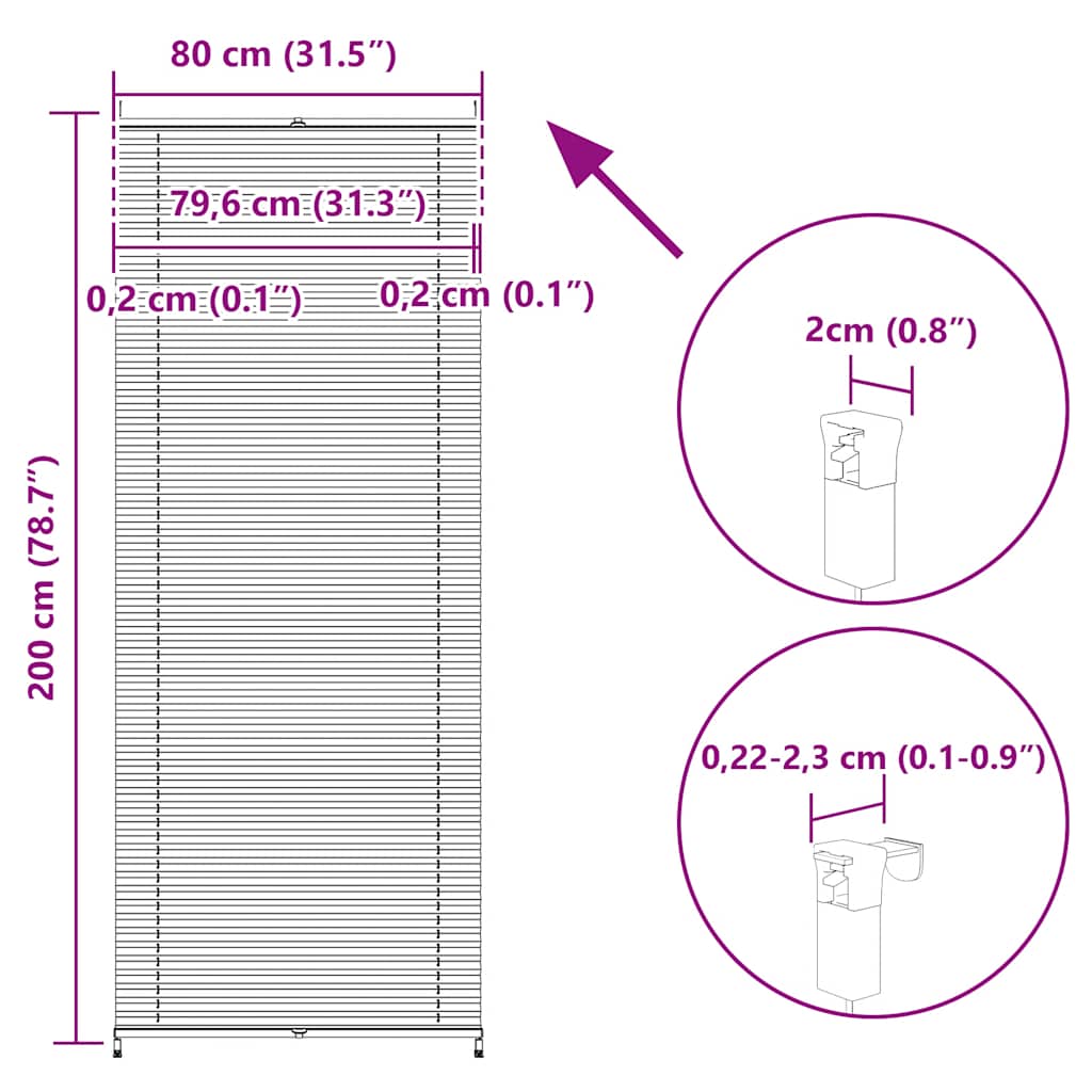 Plisse Blind 80x200cm White Pleated Blind