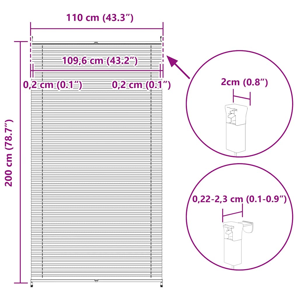 Plisse Blind 110x200cm White Pleated Blind