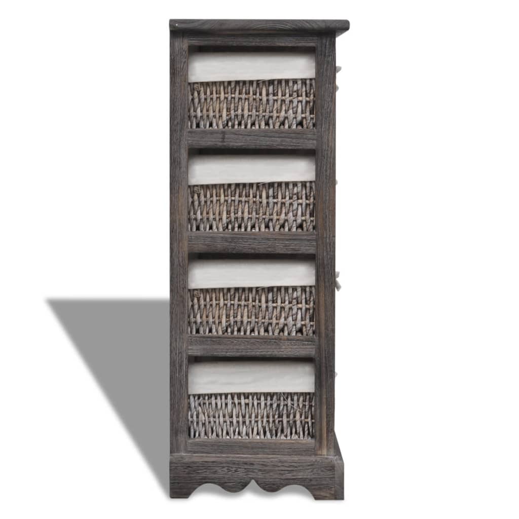 Wooden Storage Rack 4 Weaving Baskets Brown