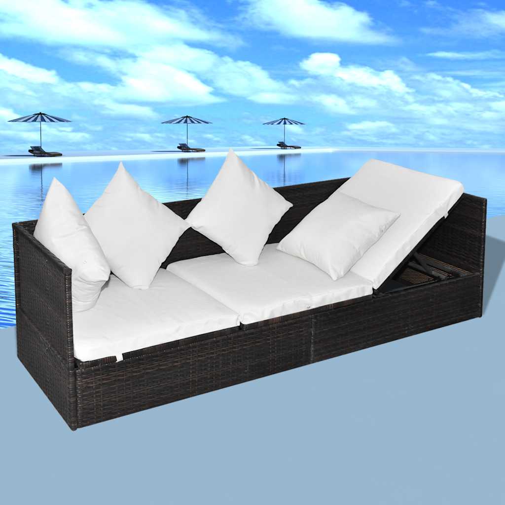 Sun Lounger Brown 200 x 60 x 58 cm Poly Rattan