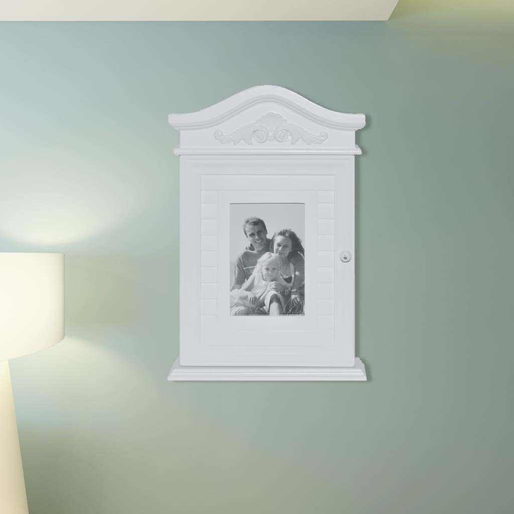 Key Cabinet with Photo Frame White