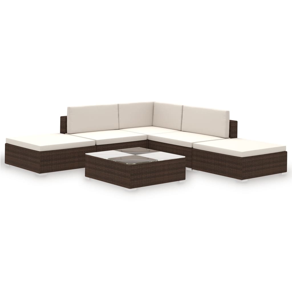 6 Piece Garden Lounge Set with Cushions Poly Rattan Brown