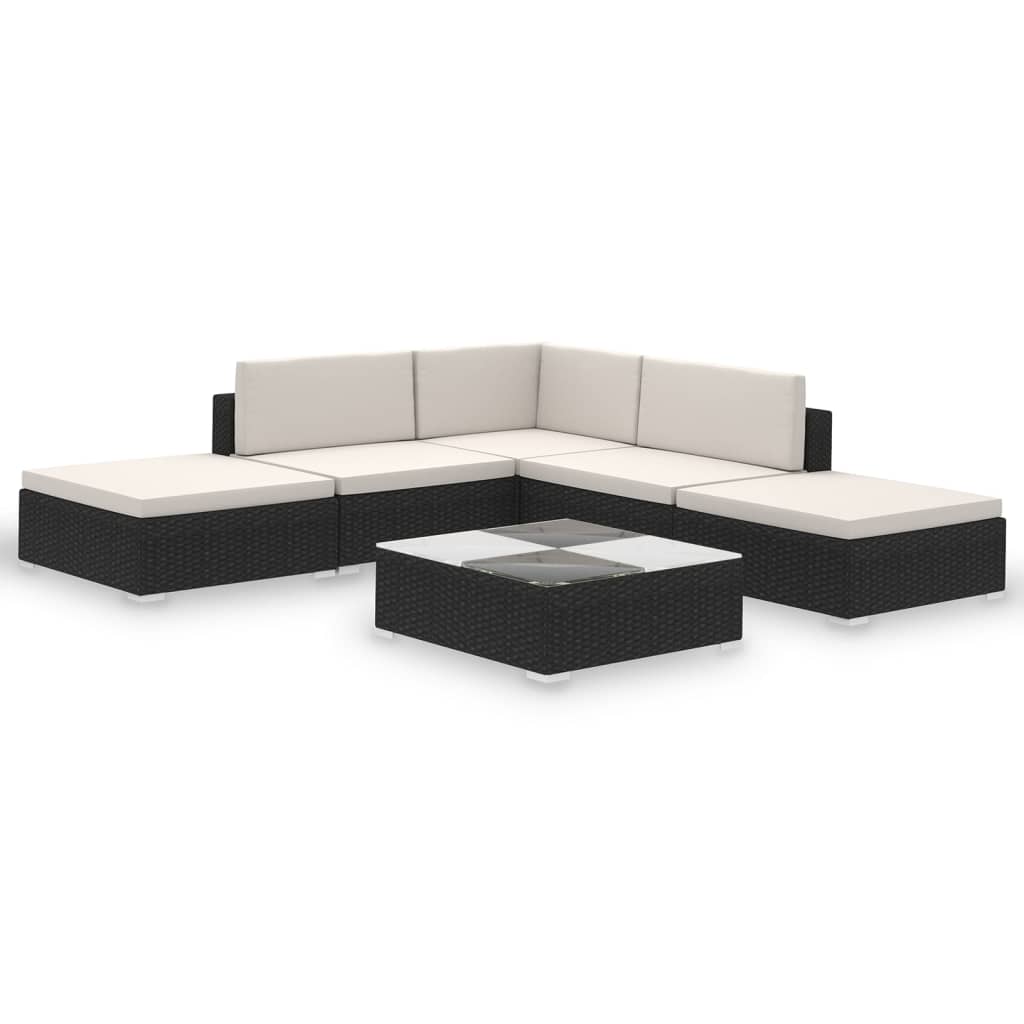 6 Piece Garden Lounge Set with Cushions Poly Rattan Black