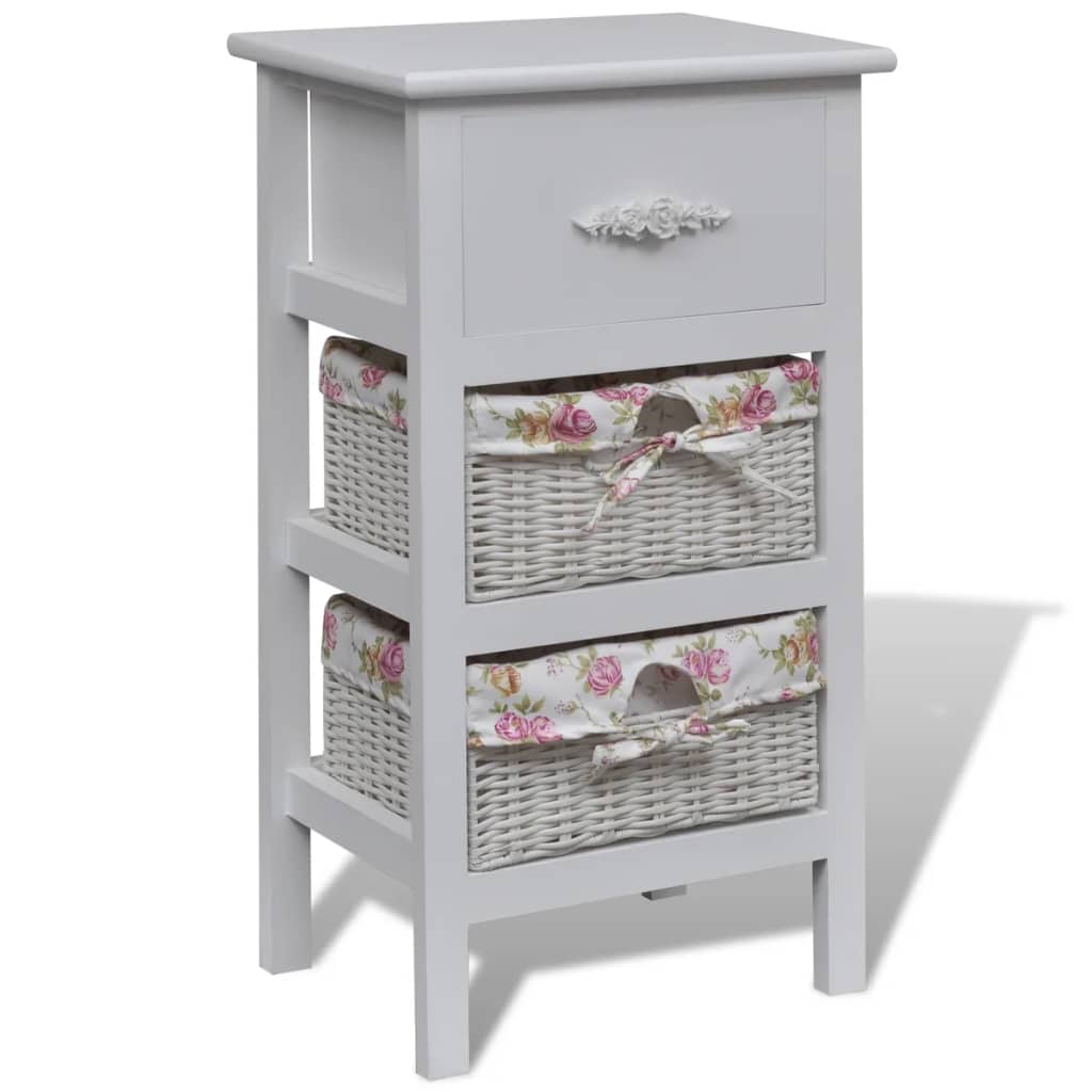 Cabinet with 1 Drawer and 2 Baskets White Paulownia Wood