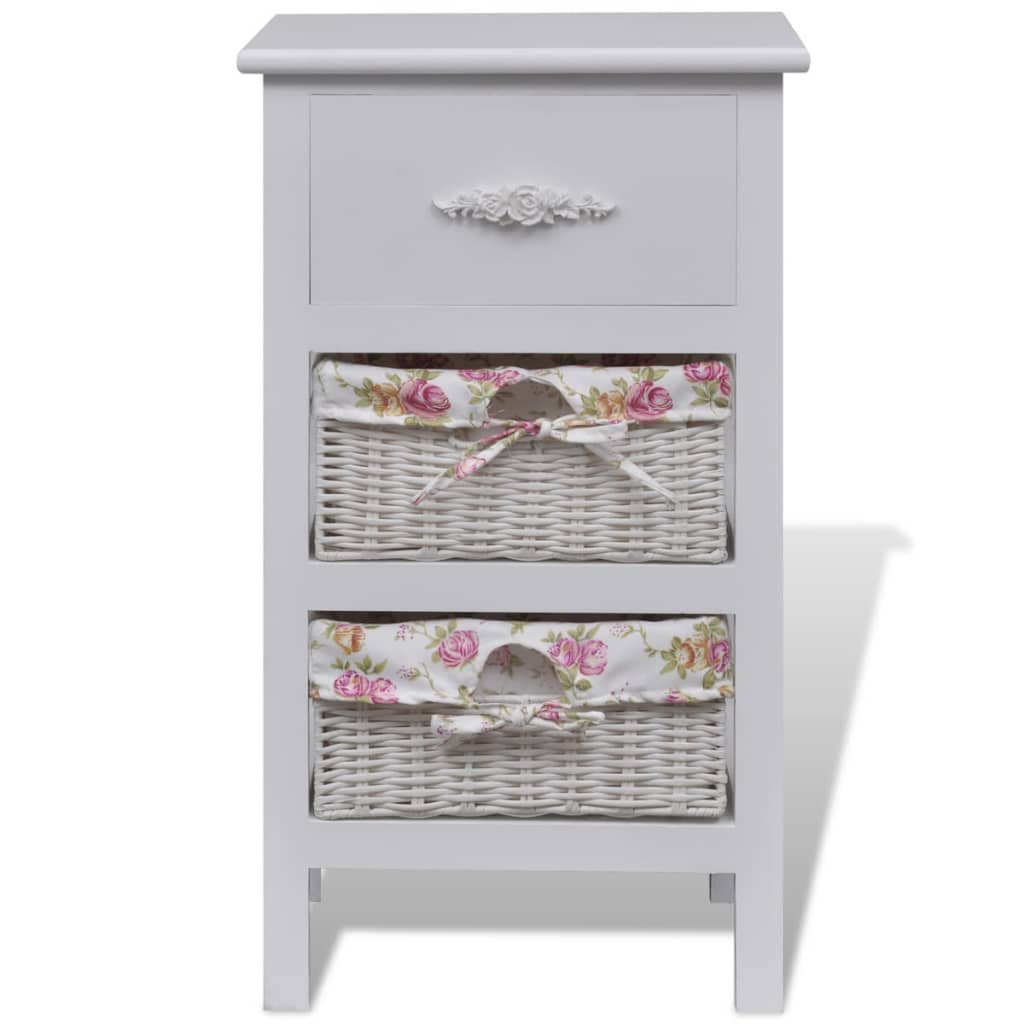 Cabinet with 1 Drawer and 2 Baskets White Paulownia Wood