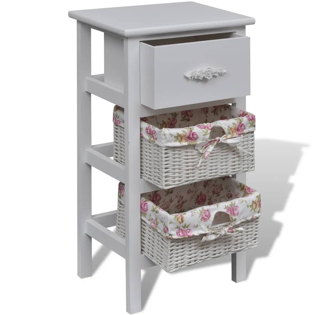 Cabinet with 1 Drawer and 2 Baskets White Paulownia Wood