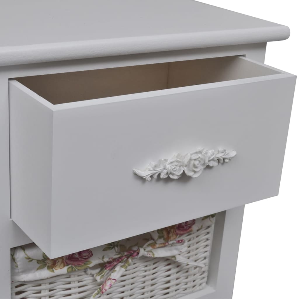 Cabinet with 1 Drawer and 2 Baskets White Paulownia Wood