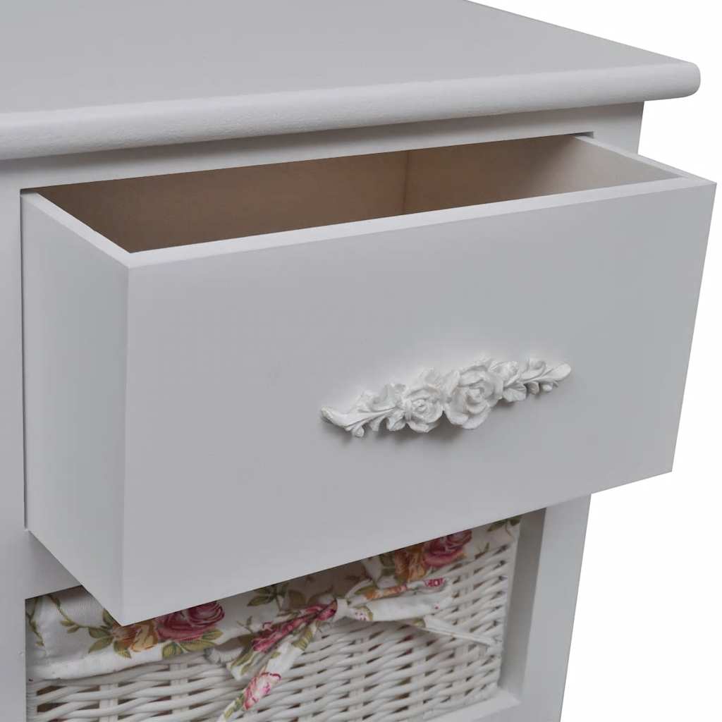 Cabinet with 1 Drawer and 3 Baskets White Paulownia Wood