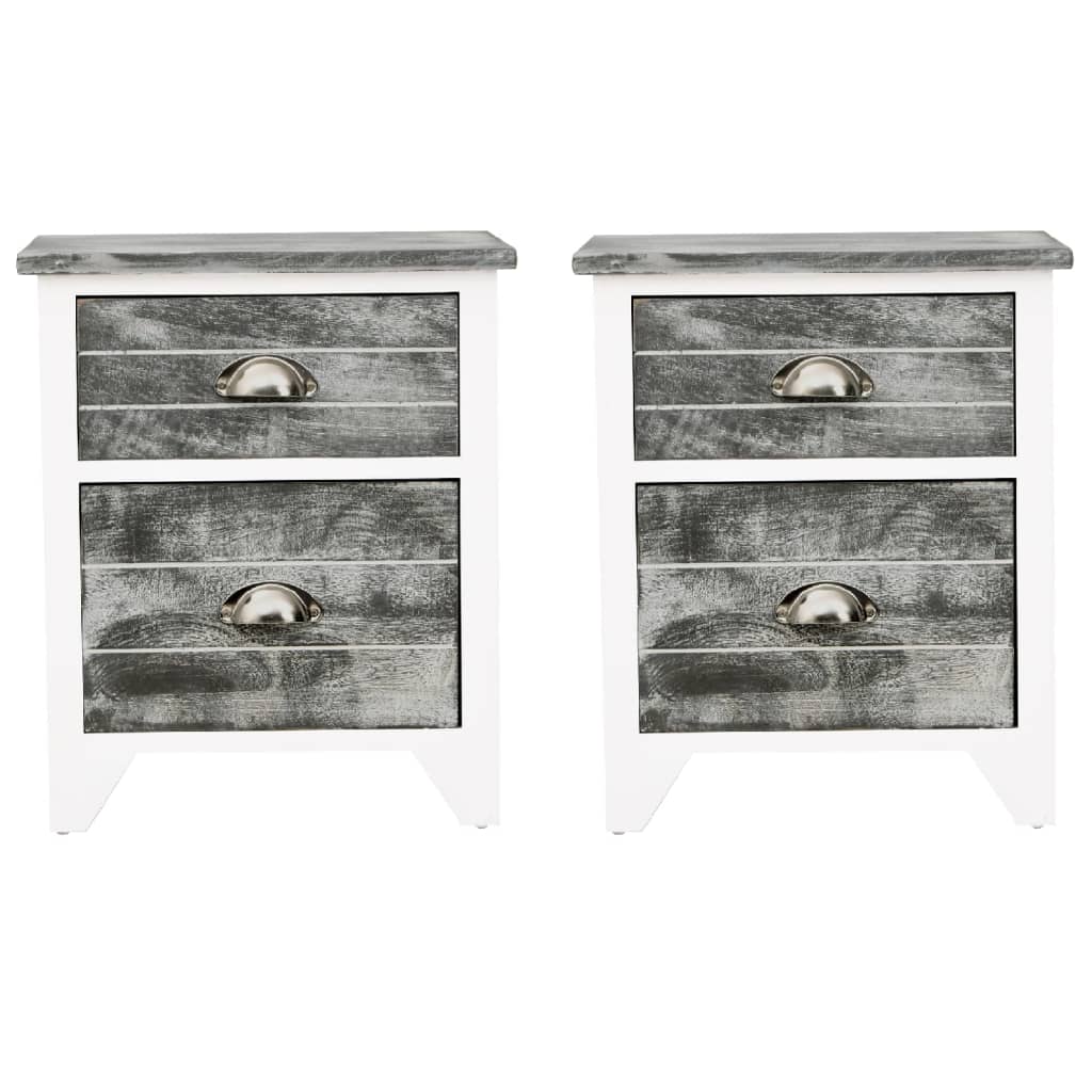 Nightstand 2 pcs with 2 Drawers Grey and White