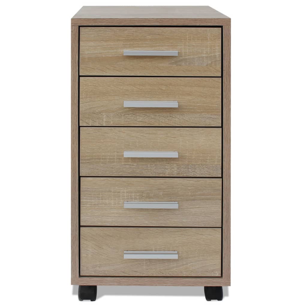Office Drawer Unit with Castors 5 Drawers Oak