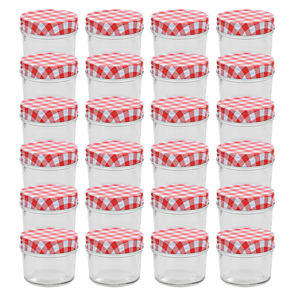 Glass Jam Jars with White and Red Lids 24 pcs 110 ml