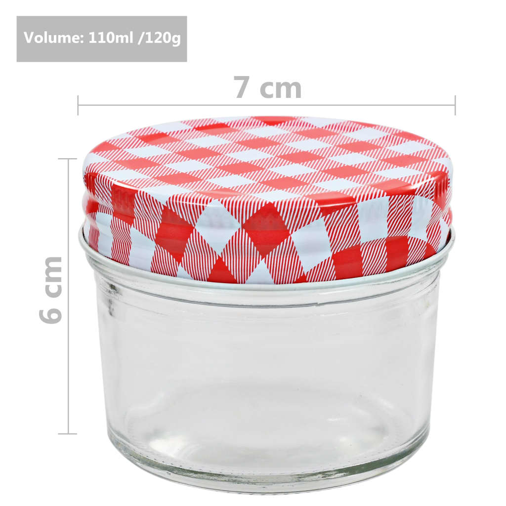 Glass Jam Jars with White and Red Lids 96 pcs 110 ml