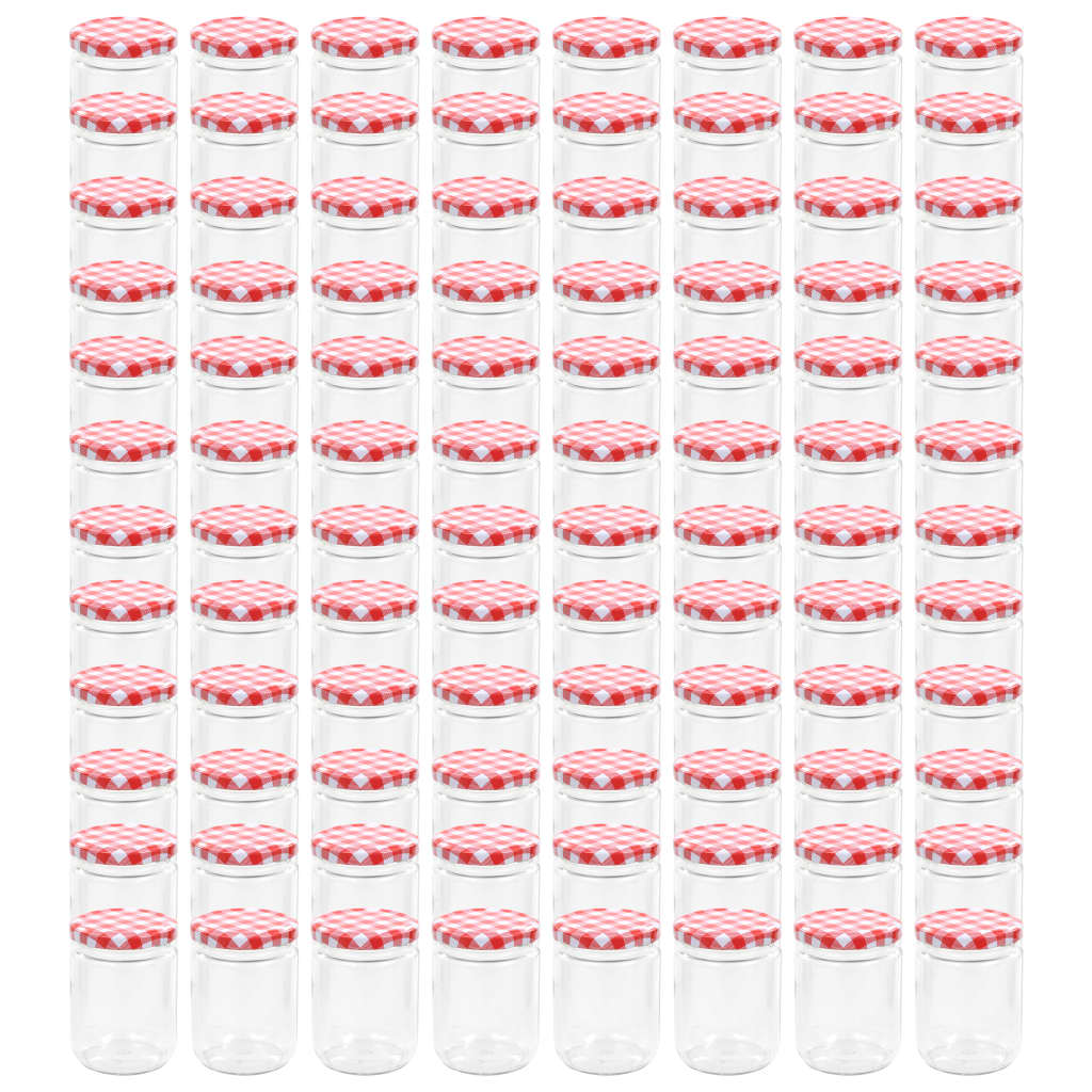 Glass Jam Jars with White and Red Lid 96 pcs 230 ml