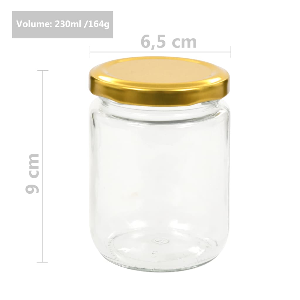 Glass Jam Jars with Gold Lid 48 pcs 230 ml
