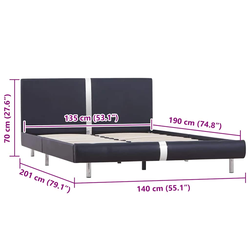 Bed Frame without Mattress Black Faux Leather 135x190 cm Double