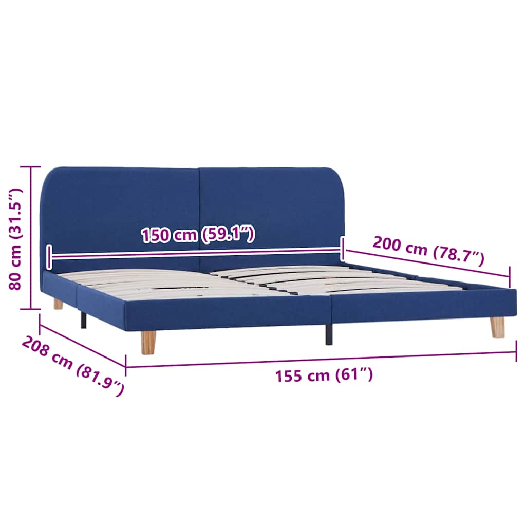 Bed Frame without Mattress Blue Fabric 150x200 cm King Size