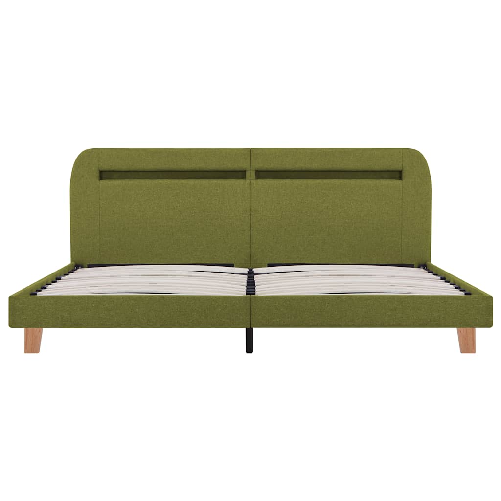 Bed Frame with LED without Mattress Green Fabric 150x200 cm King Size