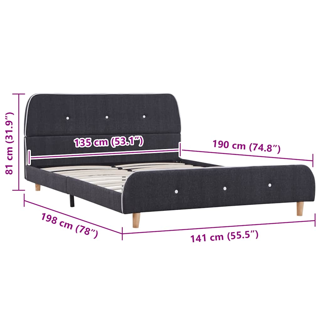 Bed Frame without Mattress Dark Grey Fabric 135x190 cm Double