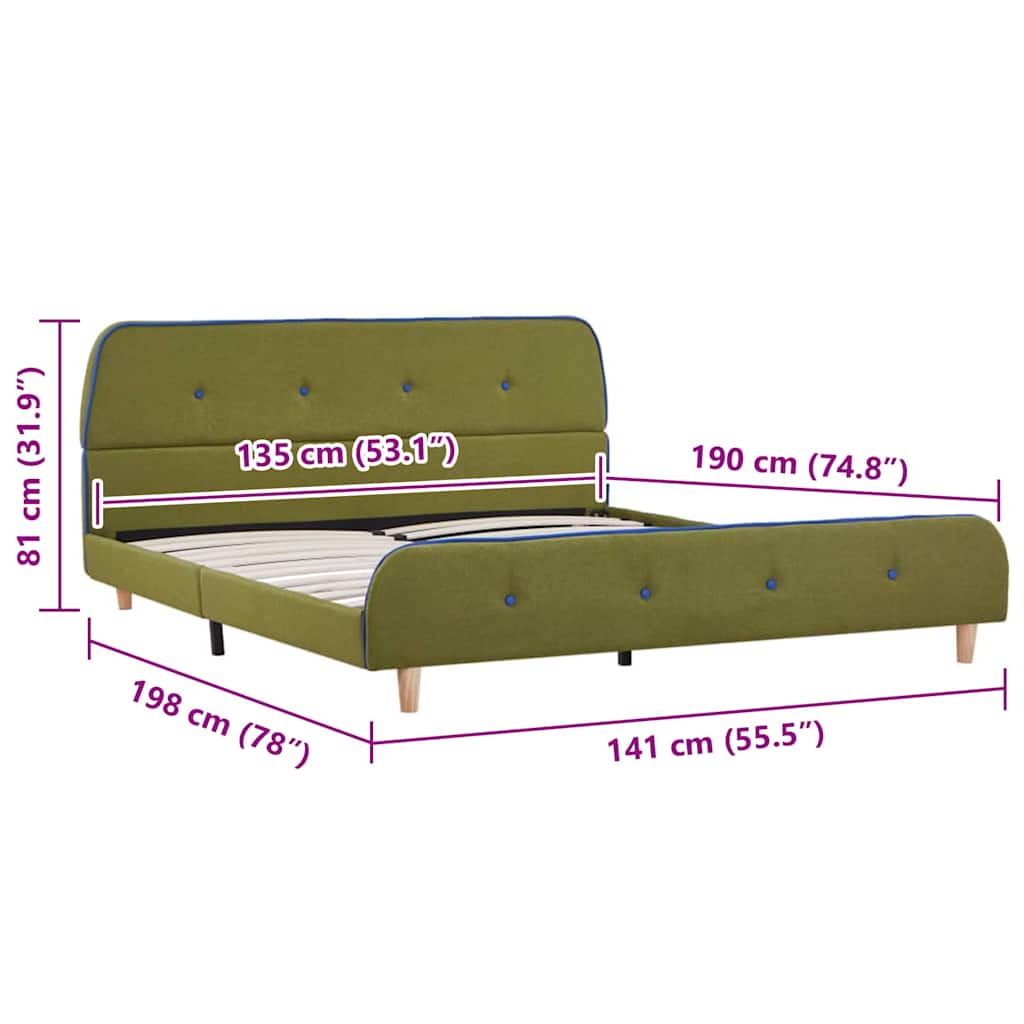 Bed Frame without Mattress Green Fabric 135x190 cm Double