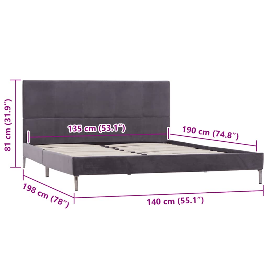 Bed Frame without Mattress Grey Fabric 135x190 cm Double