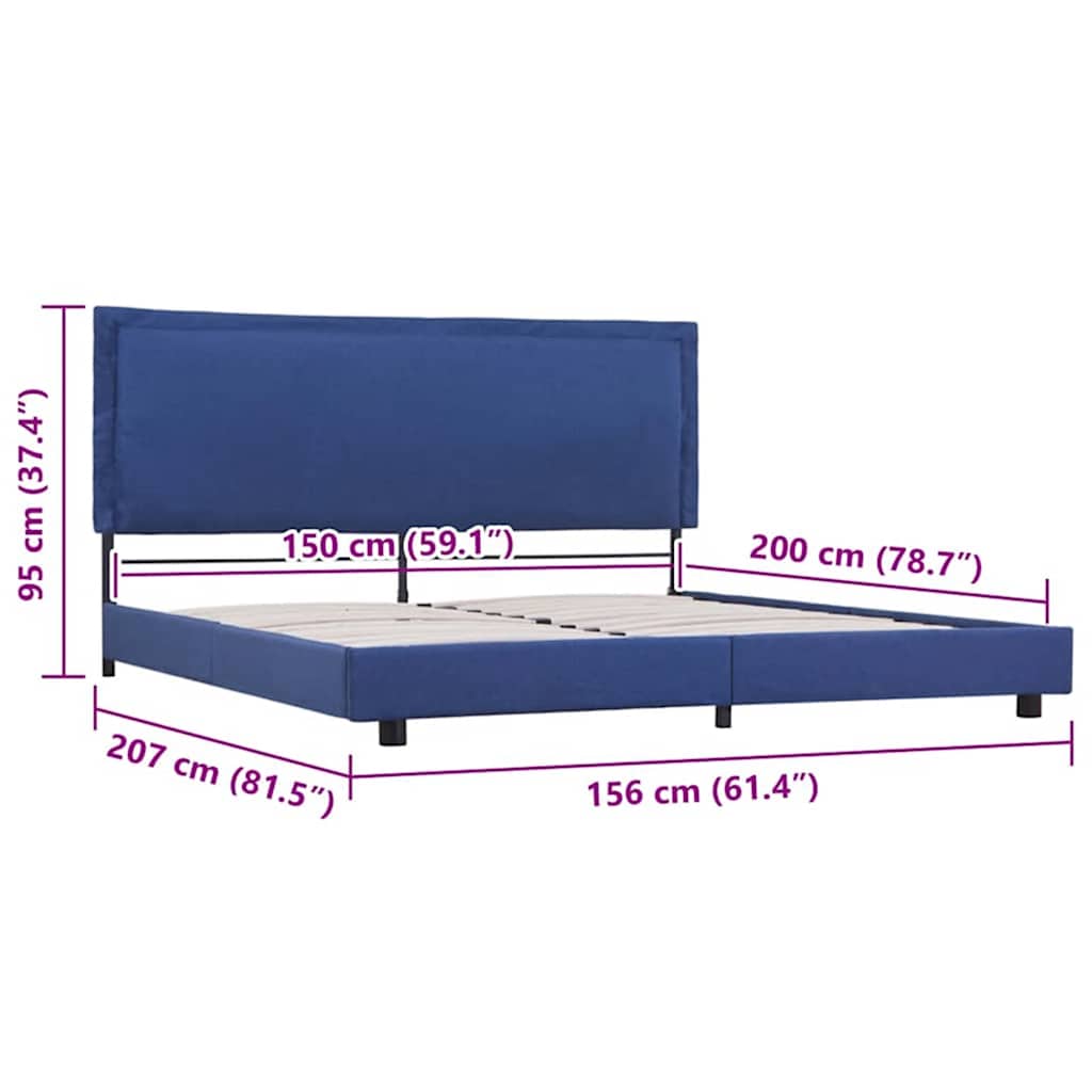 Bed Frame without Mattress Blue Fabric 150x200 cm King Size