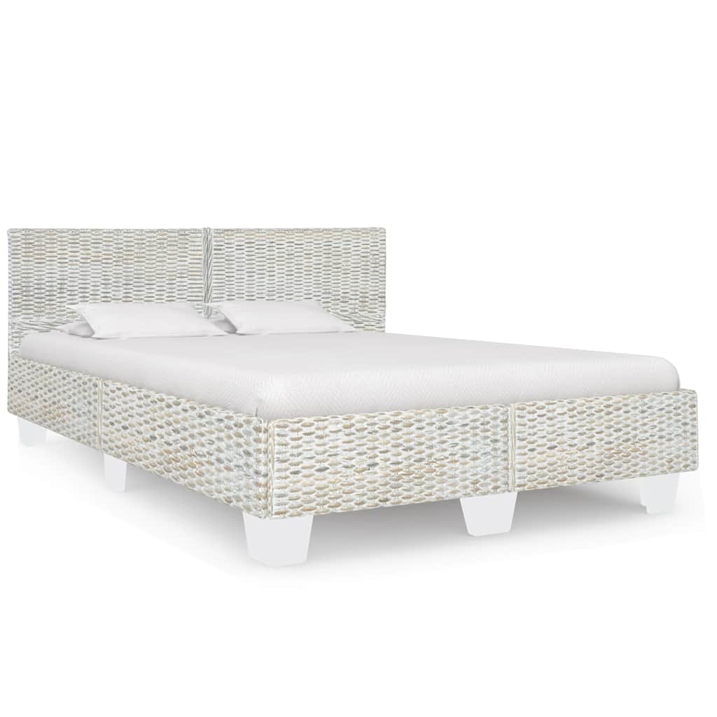 Bed Frame without Mattress Grey Natural Rattan 140x200 cm