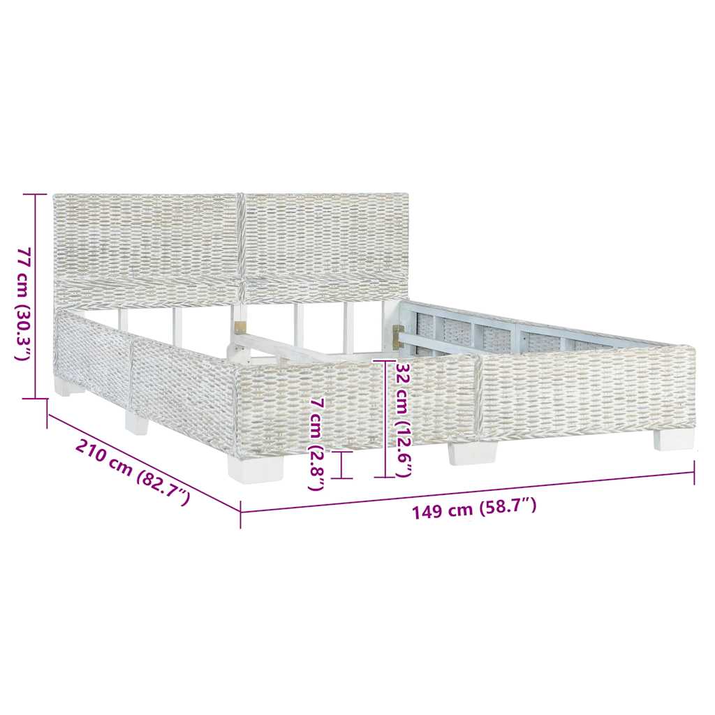 Bed Frame without Mattress Grey Natural Rattan 140x200 cm