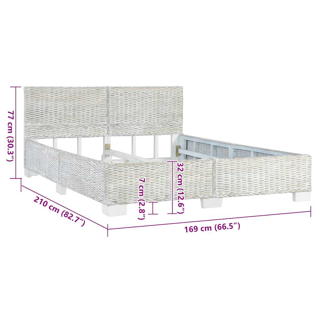 Bed Frame without Mattress Grey Natural Rattan 160x200 cm