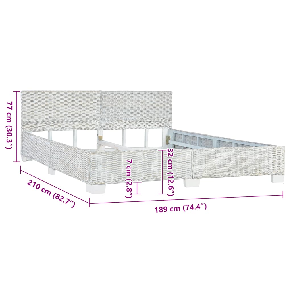 Bed Frame without Mattress Grey Natural Rattan 180x200 cm Super King