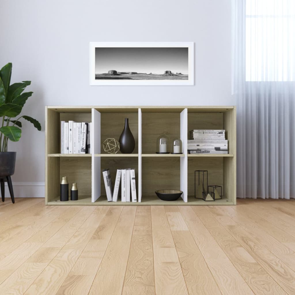 Book Cabinet/TV Cabinet White and Sonoma Oak 36x30x114 cm Engineered Wood
