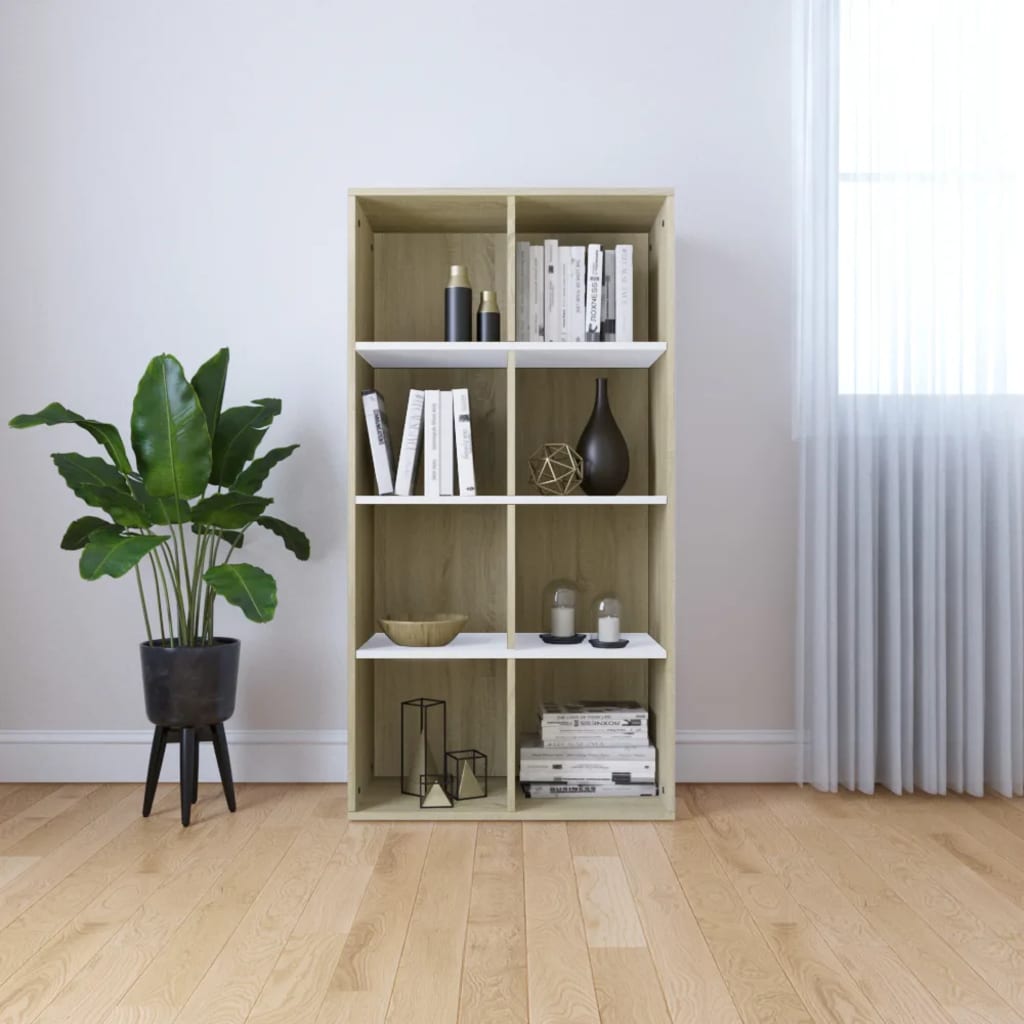 Book Cabinet/TV Cabinet White and Sonoma Oak 36x30x114 cm Engineered Wood