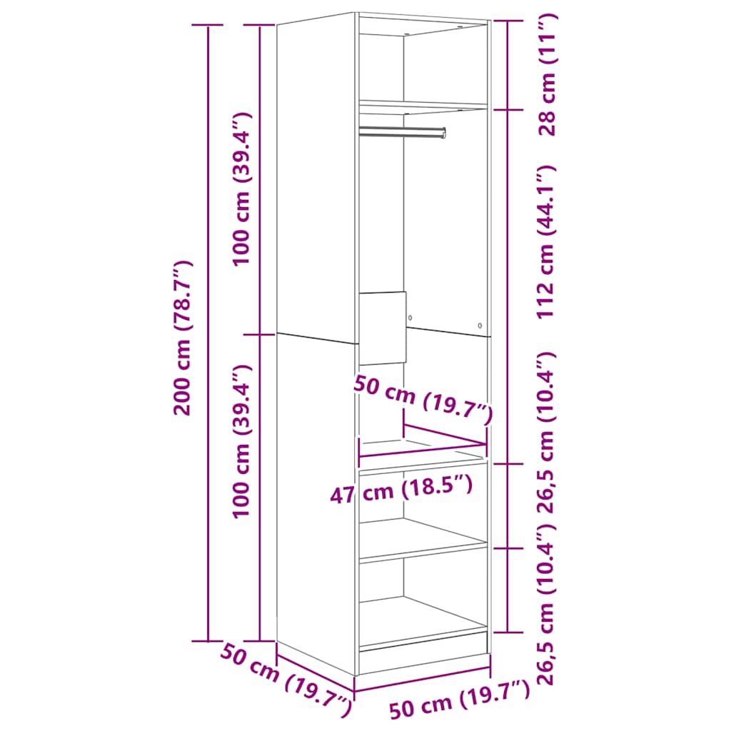 Wardrobe Concrete Grey 50x50x200 cm Engineered Wood