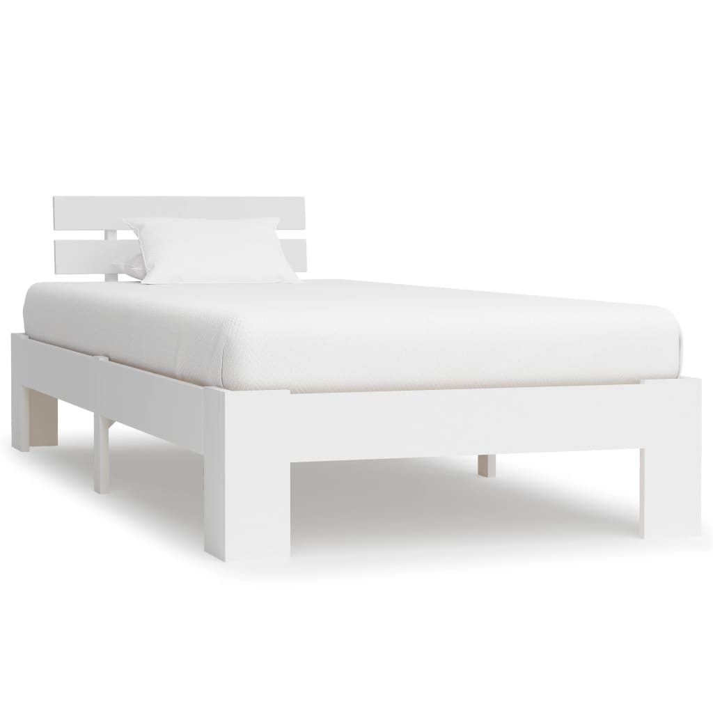 Bed Frame without Mattress White Solid Pine Wood 90x200 cm