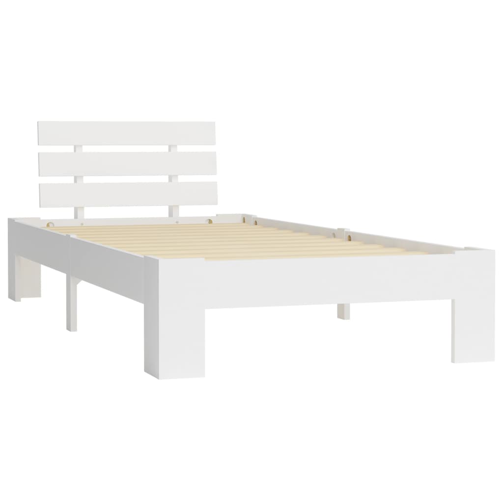 Bed Frame without Mattress White Solid Pine Wood 90x200 cm