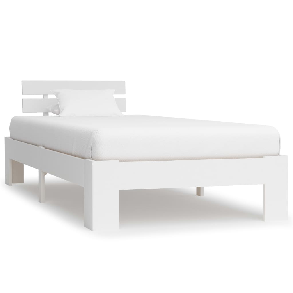 Bed Frame without Mattress White Solid Pine Wood 100x200 cm