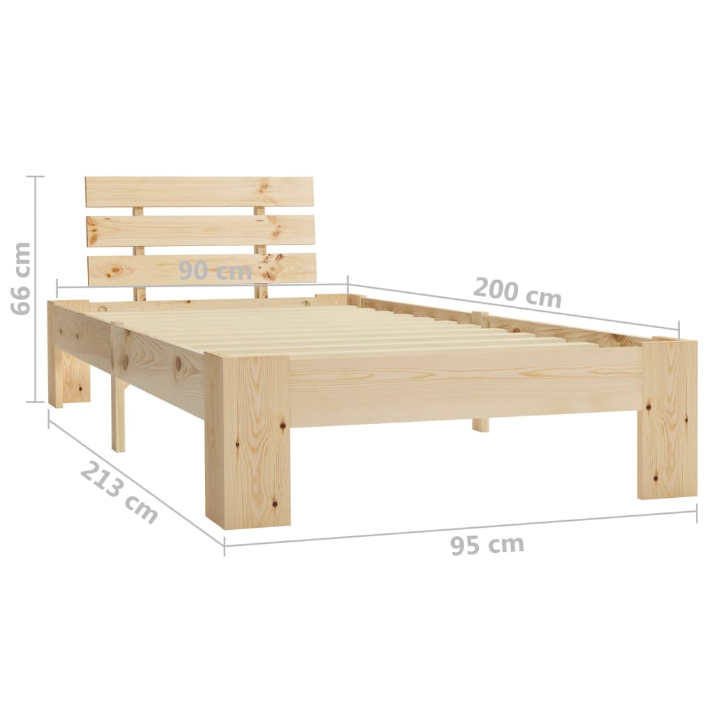 Bed Frame without Mattress Solid Pine Wood 90x200 cm
