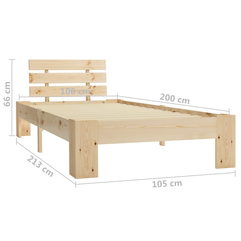 Bed Frame without Mattress Solid Pine Wood 100x200 cm