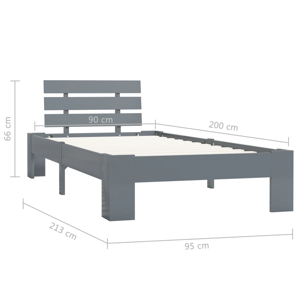 Bed Frame without Mattress Grey Solid Pine Wood 90x200 cm