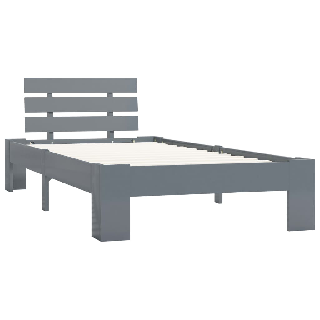 Bed Frame without Mattress Grey Solid Pine Wood 100x200 cm